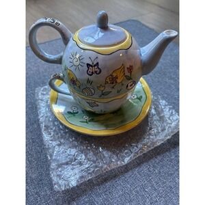 Westwood Eileen Rosenfeld Easter Bunny Tea For One Set Handpainted 3pc 16oz